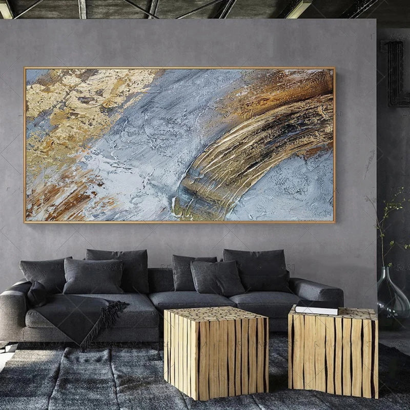 Moderne abstrakte graue beige goldene Wandkunst Fine-Art-Leinwanddrucke Bild für luxuriöse Wohnzimmer Schlafzimmer Kunst für zeitgenössische Innenräume | Brehn