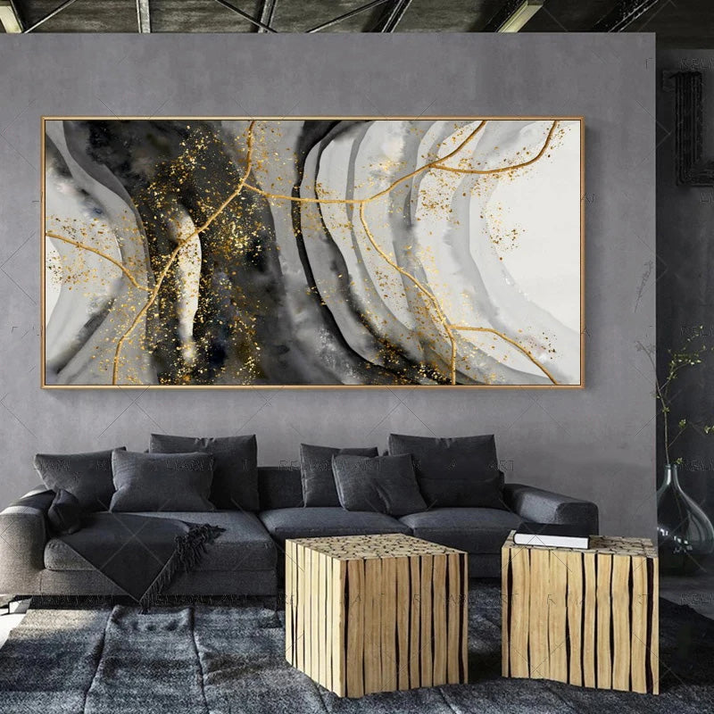 Moderne abstrakte graue beige goldene Wandkunst Fine-Art-Leinwanddrucke Bild für luxuriöse Wohnzimmer Schlafzimmer Kunst für zeitgenössische Innenräume | Brehn