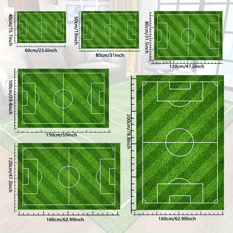 Vivolux | Fußballfeld Muster Teppich - rutschfester waschbarer Lounge-Matten für Wohnzimmer, Schlafzimmer, Garten oder Gaming-Zimmer