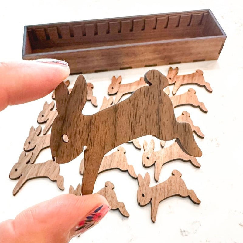 Stickgarn-Organizer | Hasen-Spulen-Set aus Holz | 16-teilig | Inklusive Aufbewahrungsbox
