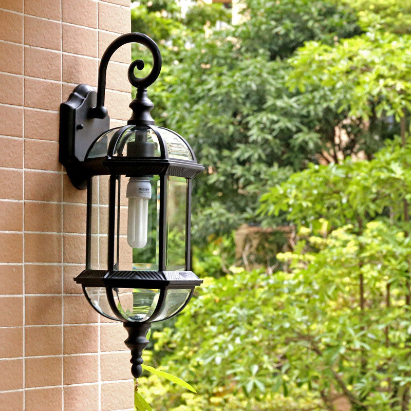 Traditionelle Vintage Wasserfeste Hexagonale Aluminium Glas 1-Licht Außenwandleuchte für Garten | Brehn