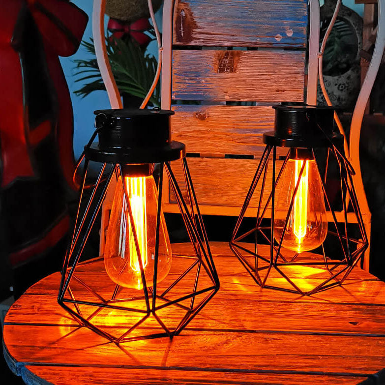 Solar Retro Eisen Laterne Geometrie LED Dekorative Außen Landschaft Licht | Brehn
