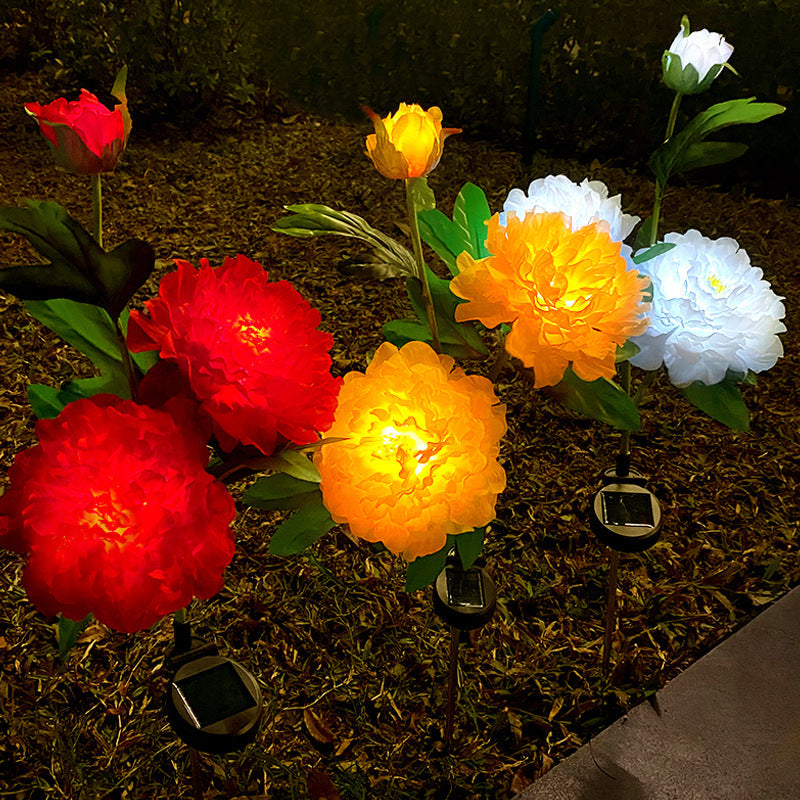 Moderne, kreative Solar-LED-Gartenleuchte mit Pfingstrosenmotiv, wasserdicht, für Terrasse und Garten