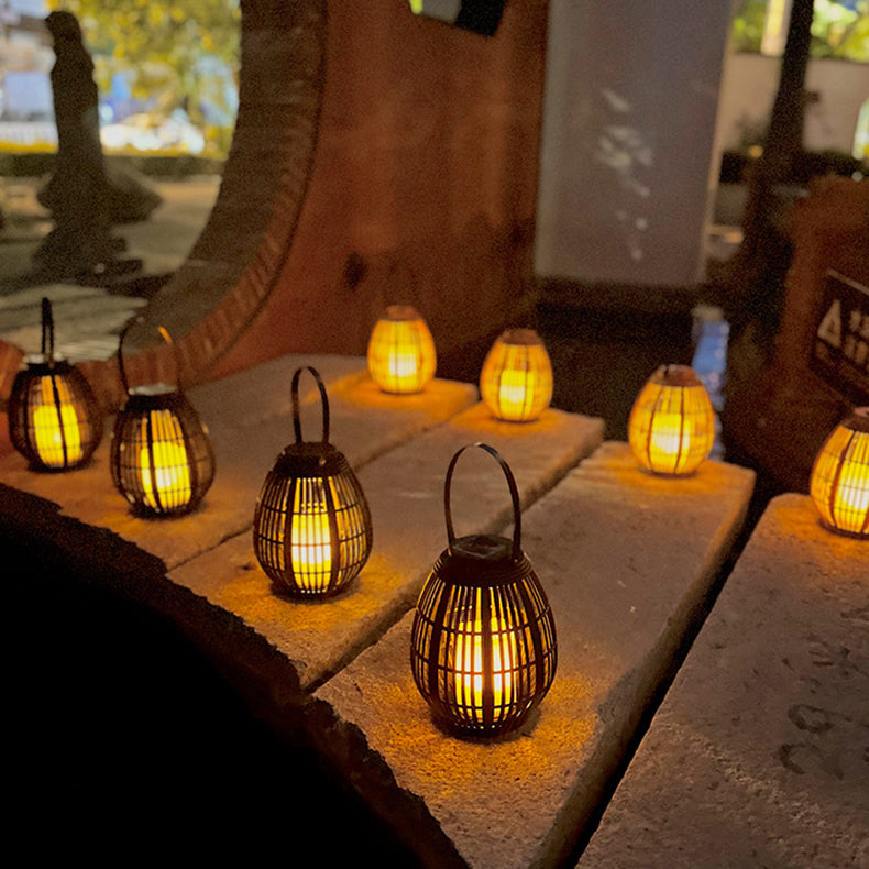 Moderne Art Deco Solar Runde Laterne Rattan LED Außen Landschaftslicht Für Garten | Brehn