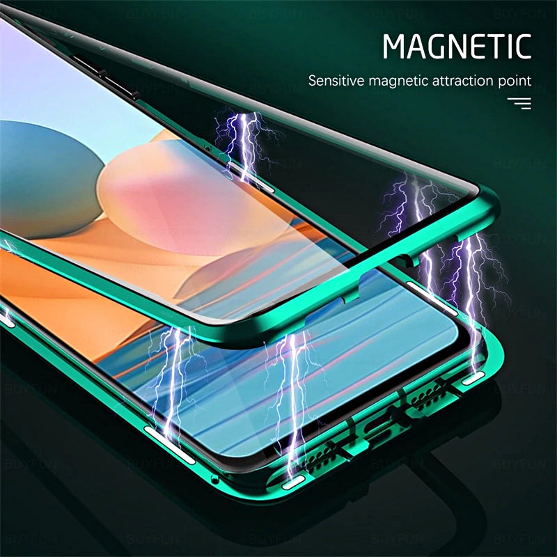 Magnetisches gehärtetes Glas doppelseitige Telefonhülle für Samsung