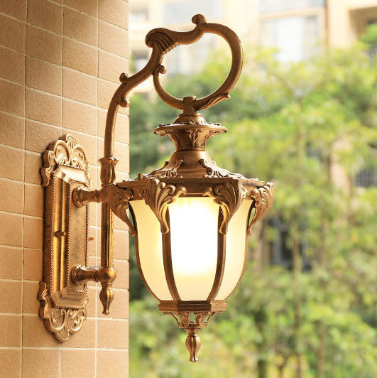 Europäische Retro Aluminium Glas geschnitzte Laterne 1-Licht Außen wasserdichte Wand Sconce Lampe | Brehn