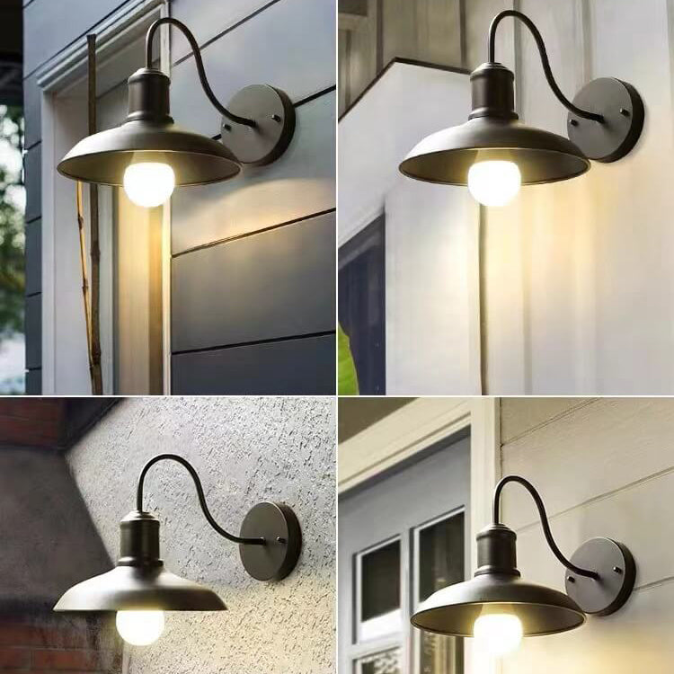 Retro Loft Dome Eisen Außen Wasserdicht 1-Licht Gebogene Arm Wand Sconce Lampe | Brehn