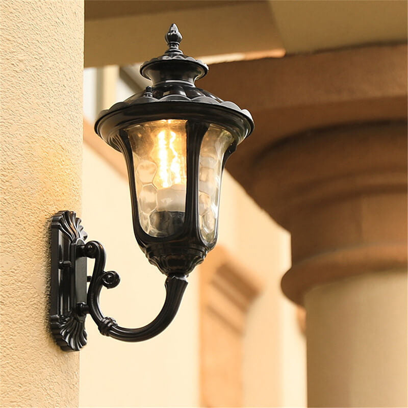 Europäisches Retro-Wasserfest Steinmuster Glaslampenschirm 1-Licht Außenwandleuchte | Brehn
