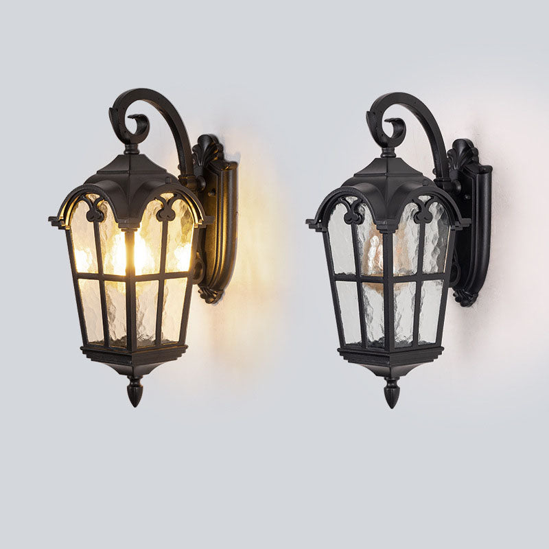 Traditionelle europäische quadratische Fensterform Aluminium Glas 1-Licht Wand sconce Lampe für Außenpatio | Brehn