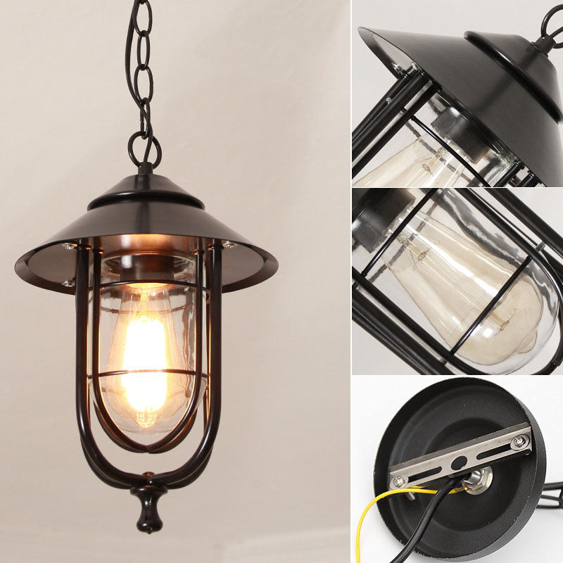 Industrielle Vintage Aluminium Käfig Glas 1-Licht Außen wasserdichte Pendelleuchte | Brehn