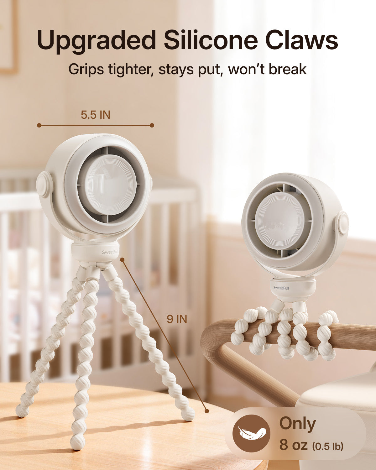 Portabler Kinderwagenventilator, Quetschsichere Babyventilator, 10H Batterie, 5-Geschwindigkeit | Brehn