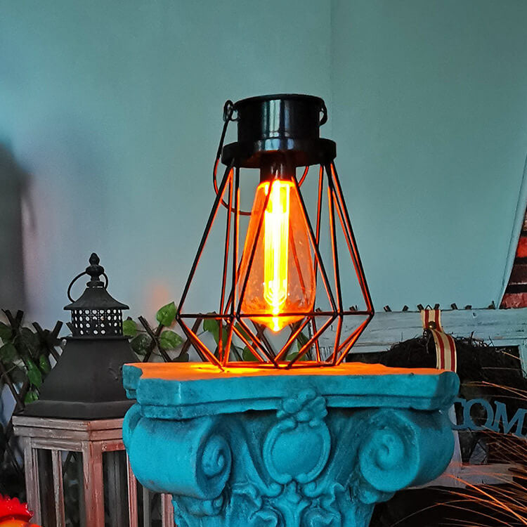 Solar Retro Eisen Laterne Geometrie LED Dekorative Außen Landschaft Licht | Brehn