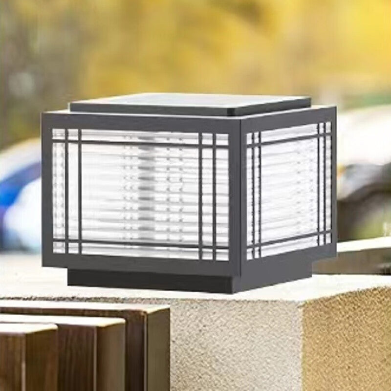 Traditionelle chinesische quadratische Aluminium-Glas 1-Licht Post Kopf Licht für Garten | Brehn