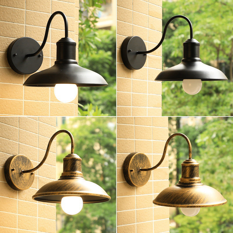 Retro Loft Dome Iron Outdoor Waterproof 1-flammige Wandleuchte mit gebogenem Arm