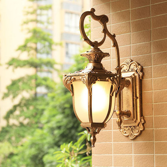 Europäische Retro Aluminium Glas geschnitzte Laterne 1-Licht Außen wasserdichte Wand Sconce Lampe | Brehn