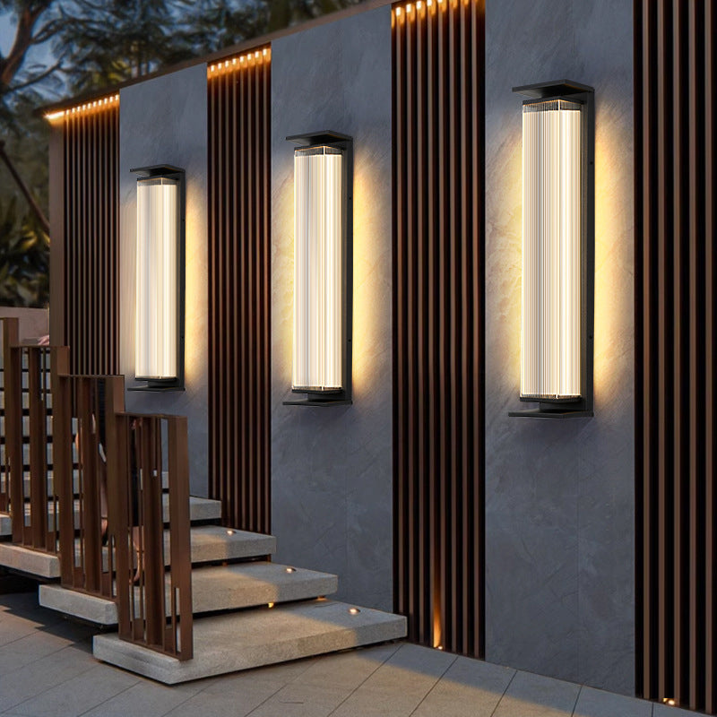 Wasserdichte, rechteckige LED-Wandleuchte aus Edelstahl und Acryl für die Terrasse
