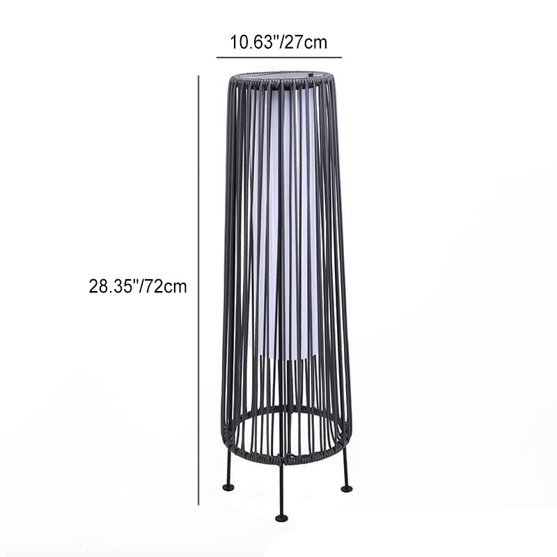 Moderner minimalistischer solarwasserfester runder vertikaler Zugstreifen Eisen Rattan LED Stehlampe für den Außenbereich Patio | Brehn