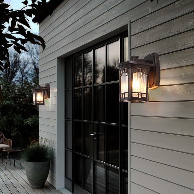 Moderne quadratische Aluminium-Glas-carved 1-Licht Außen wasserdichte Wandlampe | Brehn