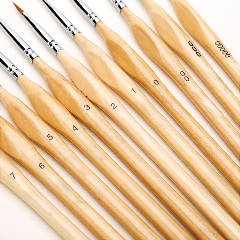 Brehn | 11 Stück Miniatur Detail Pinsel Set mit natürlichem Holzgriff