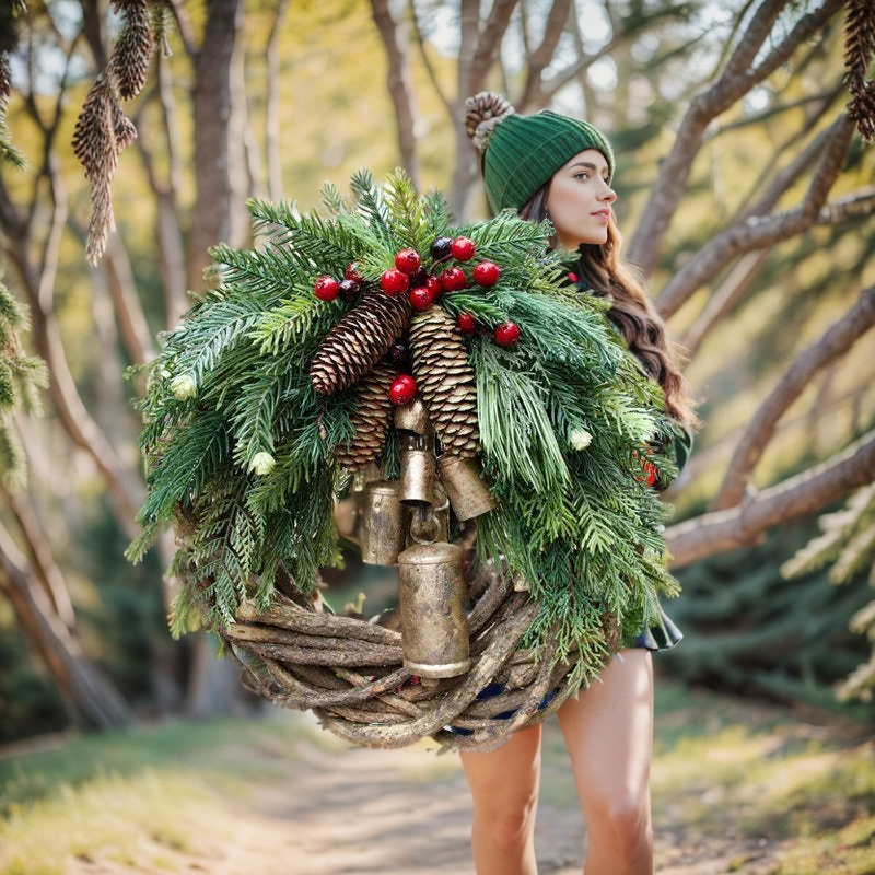 Weihnachtskranz | Boho-Stil | Rustikaler Rankenkranz mit Tannenzapfen und goldenen Glöckchen