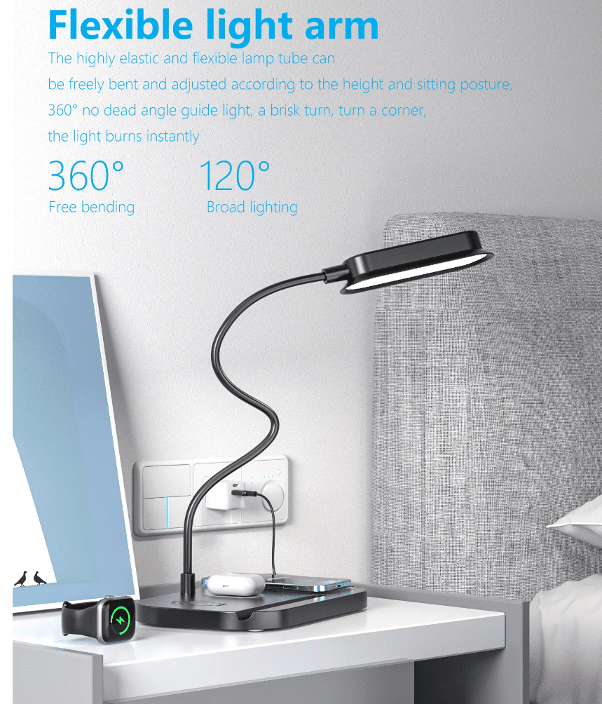 LED-Tischlampe mit Dimmer und kabellosem Ladegerät für Smartphones (4-in-1) | Brehn