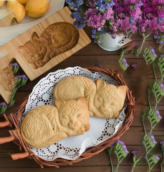 Keksausstecher-Set aus Holz | Gravierte Gebäckstempel | Lebkuchen- und Kekspresse