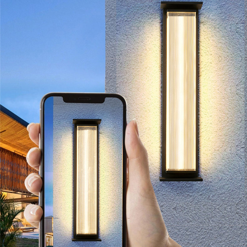 Modern minimalist wasserdichte rechteckige Edelstahl-Acryl-LED-Wandleuchte für den Außenbereich Patio | Brehn