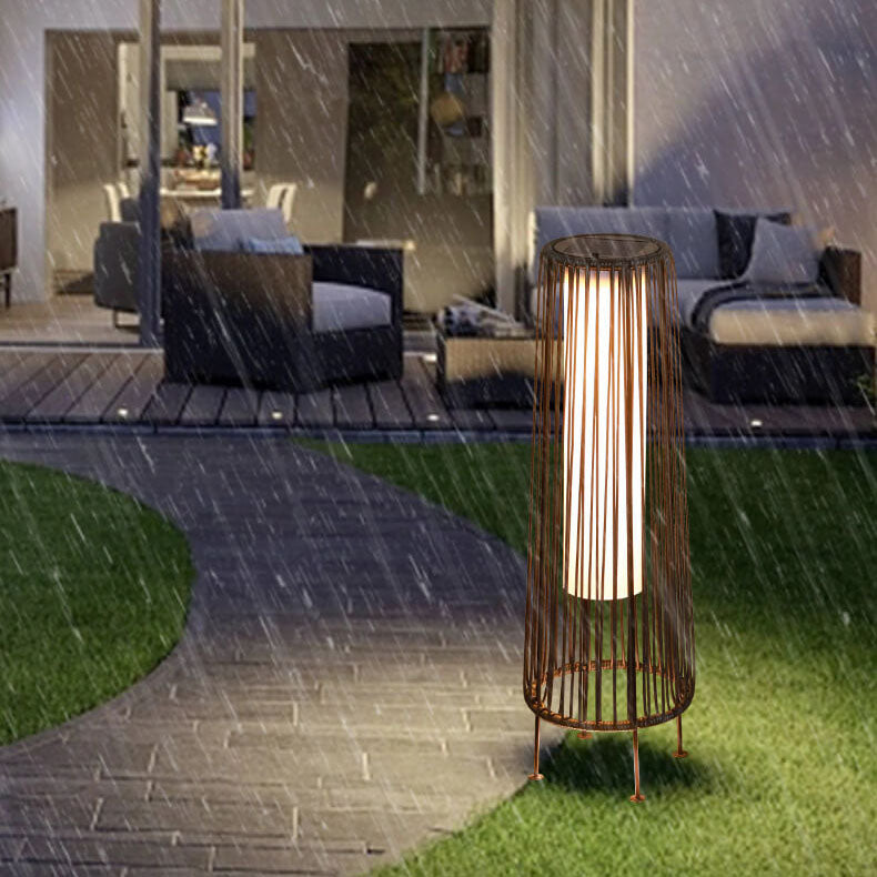 Modern Shabby Chic Solar Rund Trapezförmiges Eisen Rattan Korb LED Außenleuchte Für Außenpatio | Brehn