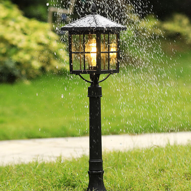 Industrielle, wasserdichte Solar-Gartenleuchte aus Aluminium-Druckguss mit Glaseinsatz und 1-flammiger Beleuchtung