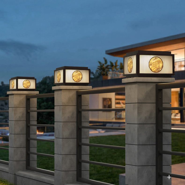 Traditionelle chinesische Aluminium-Glas-Quadrat-LED-wasserdichte Solar-Landschaftsleuchte für den Außenbereich Patio | Brehn