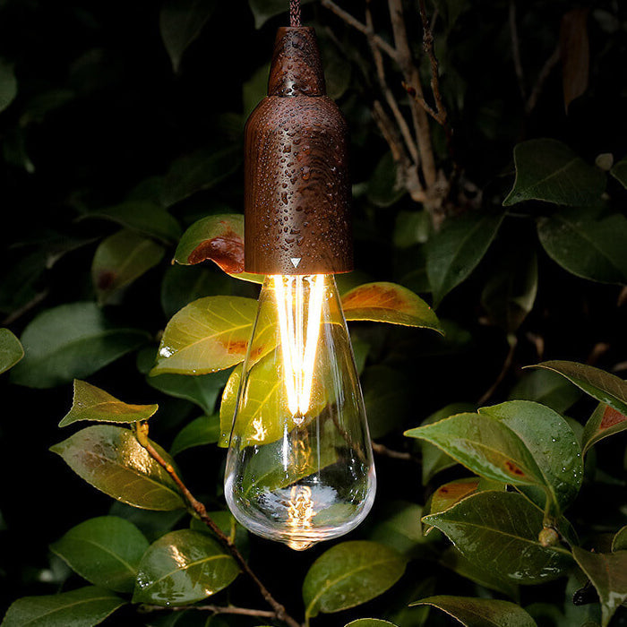 Retro-tragbare, wasserdichte, runde Kegellampe aus Holz mit Batterie-USB-Anschluss, 1-flammig, ideal für Camping und Outdoor-Aktivitäten