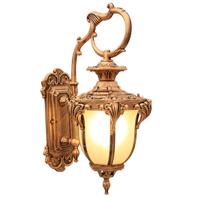 Europäische Retro Aluminium Glas geschnitzte Laterne 1-Licht Außen wasserdichte Wand Sconce Lampe | Brehn