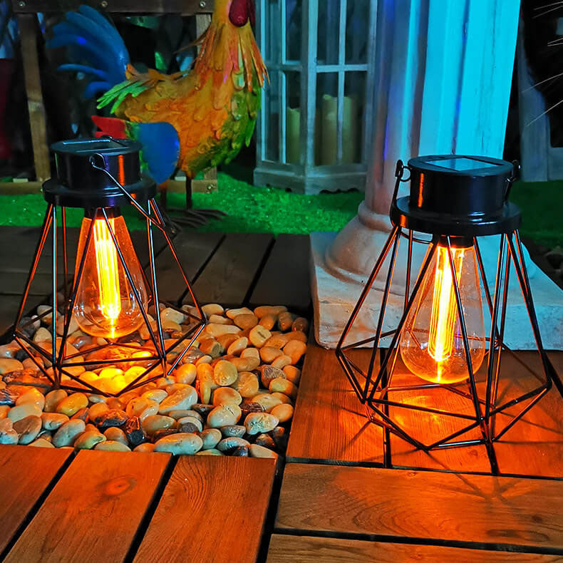 Solar Retro Eisen Laterne Geometrie LED Dekorative Außen Landschaft Licht | Brehn