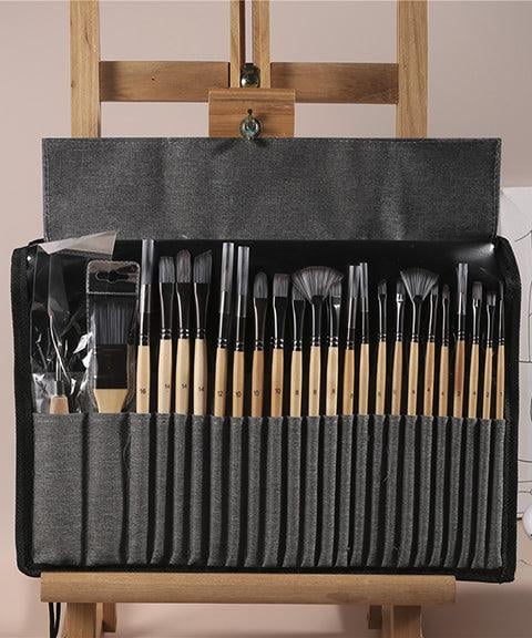 Pinselset 24-teilig mit Rollmappe und Malmesser | Brehn