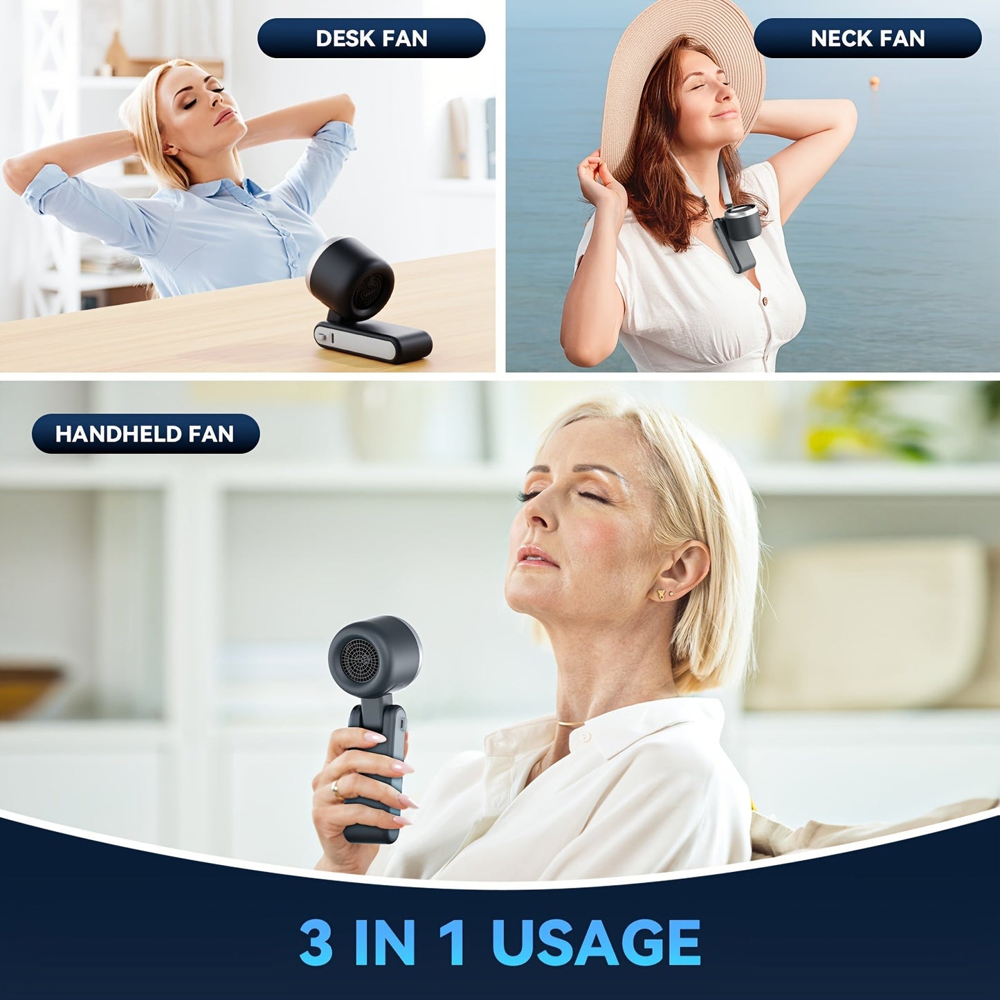 12-Stunden Turbo Handventilator mit LED-Licht - 5-Gang batteriebetriebener Kühlventilator, 3-in-1 Luft-Turbo-Technologie - Kompaktes Design für Outdoor, Reisen und den täglichen Gebrauch | Brehn