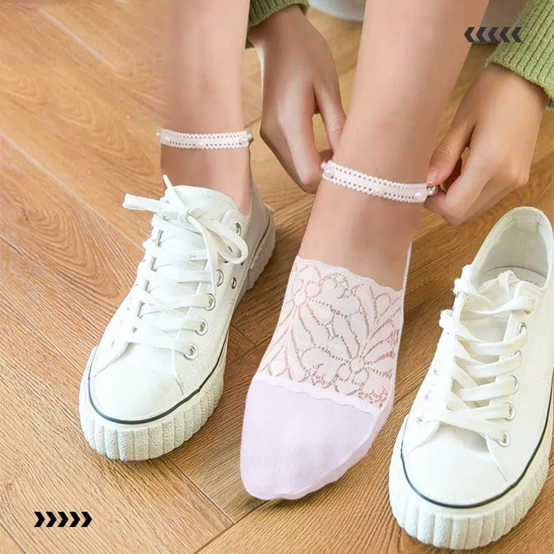 Brehn | Elegante Perlen Spitzen Socken