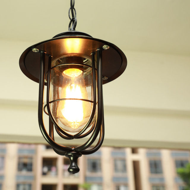 Industrielle Vintage-Hängeleuchte aus Aluminiumkäfig und Glas mit einem Licht, wasserdicht für den Außenbereich