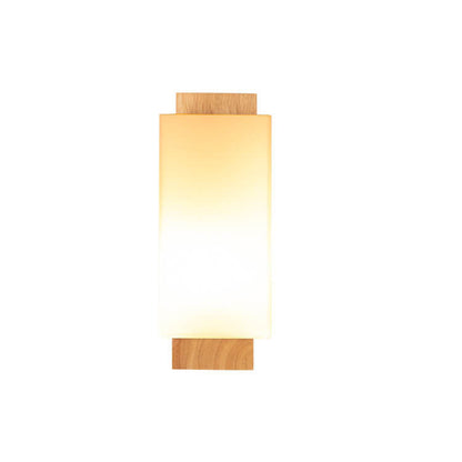 Moderne minimalistische quadratische Wandleuchte aus Massivholz mit Glassäule und einem Licht