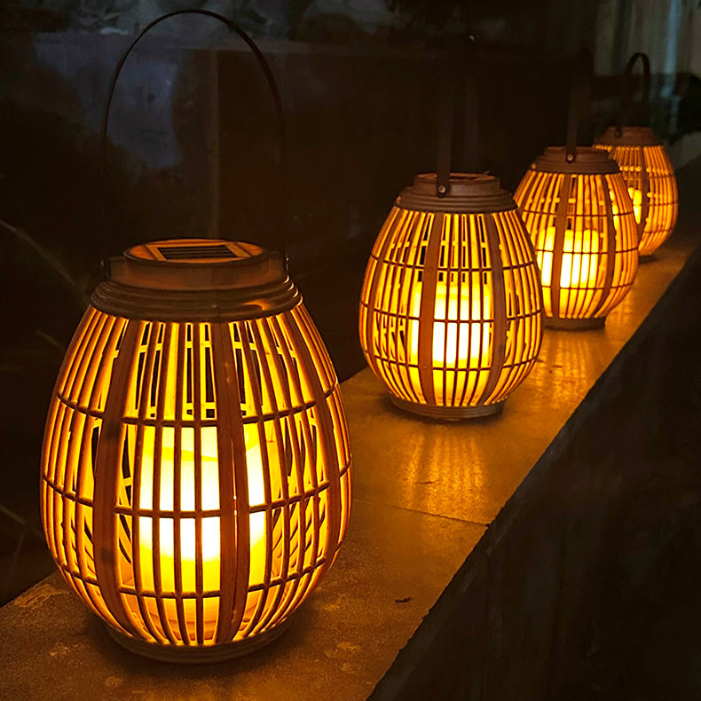 Moderne Art Deco Solar Runde Laterne Rattan LED Außen Landschaftslicht Für Garten | Brehn