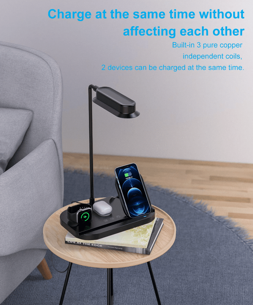LED-Tischlampe mit Dimmer und kabellosem Ladegerät für Smartphones (4-in-1) | Brehn