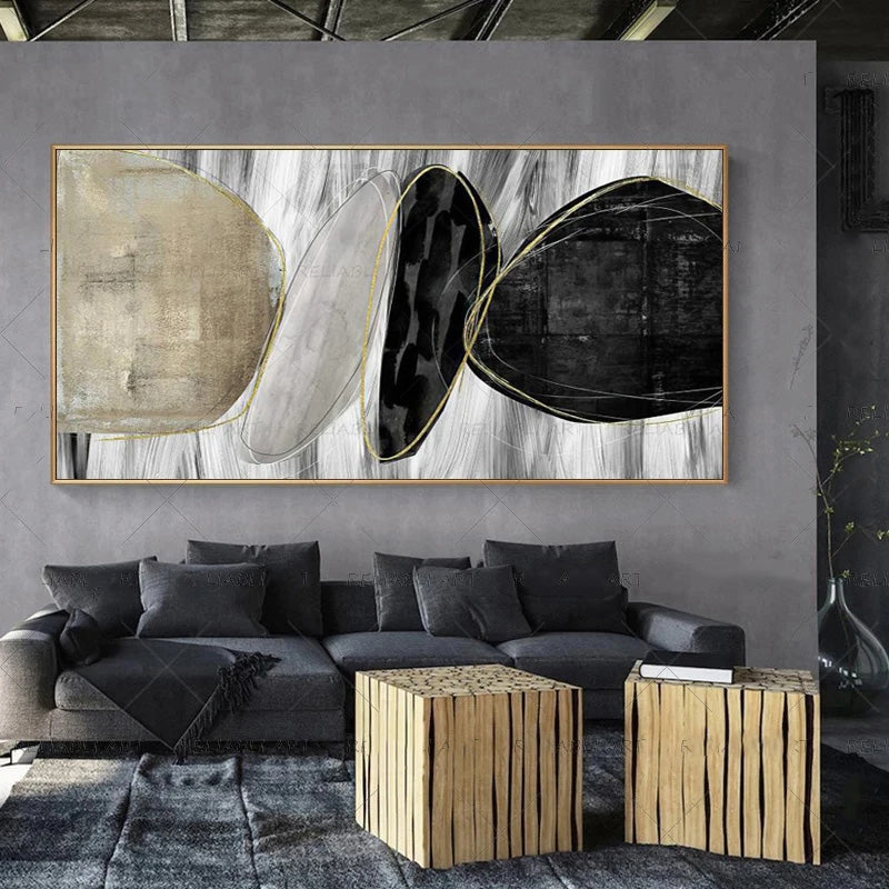 Moderne abstrakte graue beige goldene Wandkunst Fine-Art-Leinwanddrucke Bild für luxuriöse Wohnzimmer Schlafzimmer Kunst für zeitgenössische Innenräume | Brehn