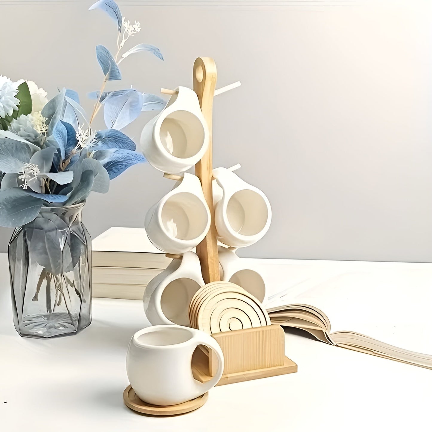 Keramik-Kaffeebecher-Set mit Untertasse und Ständer – Stilvoll und dekorativ | Perfekt für Café und Zuhause