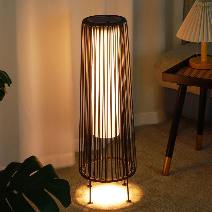 Modern Shabby Chic Solar Rund Trapezförmiges Eisen Rattan Korb LED Außenleuchte Für Außenpatio | Brehn