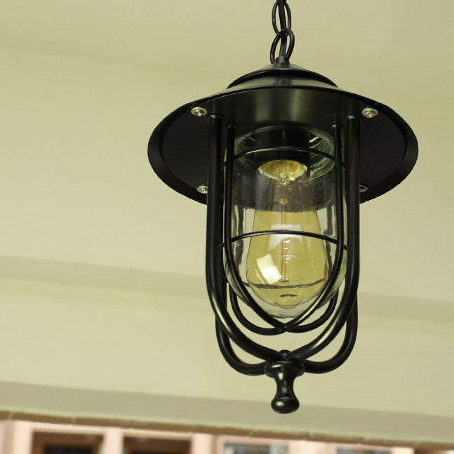 Industrielle Vintage-Hängeleuchte aus Aluminiumkäfig und Glas mit einem Licht, wasserdicht für den Außenbereich