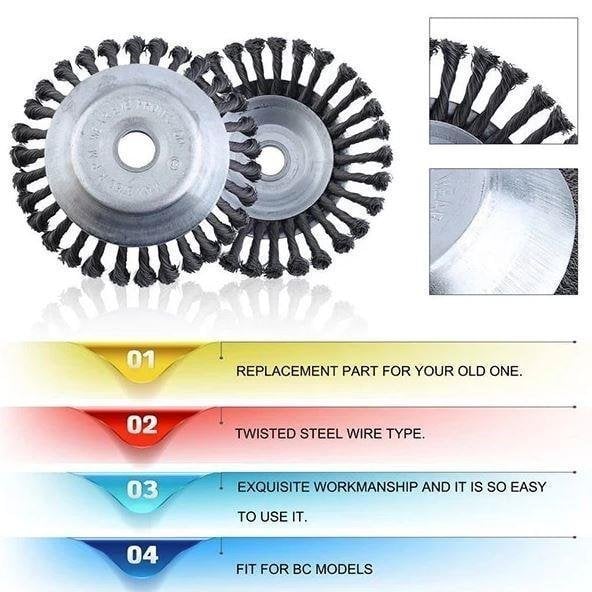 SteelTwist Unkrautbürste – 360° Trimmerklinge aus geflochtenem Stahl (15 cm) | Brehn