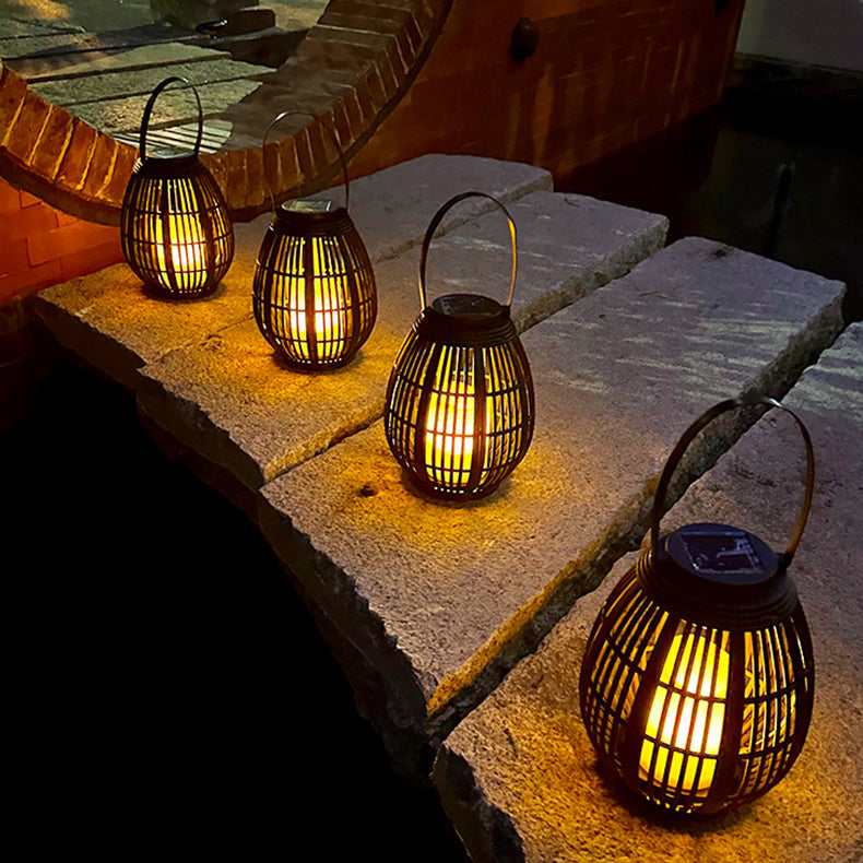 Moderne Art Deco Solar Runde Laterne Rattan LED Außen Landschaftslicht Für Garten | Brehn