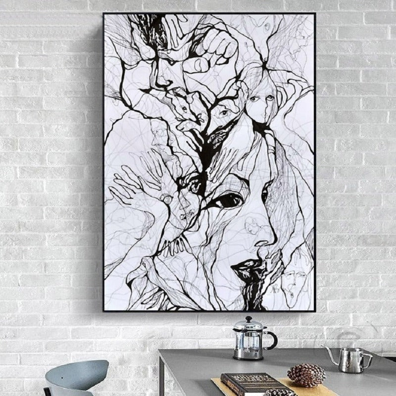 Ink Figure Gesicht - Leinwand Wandkunst Gemälde
