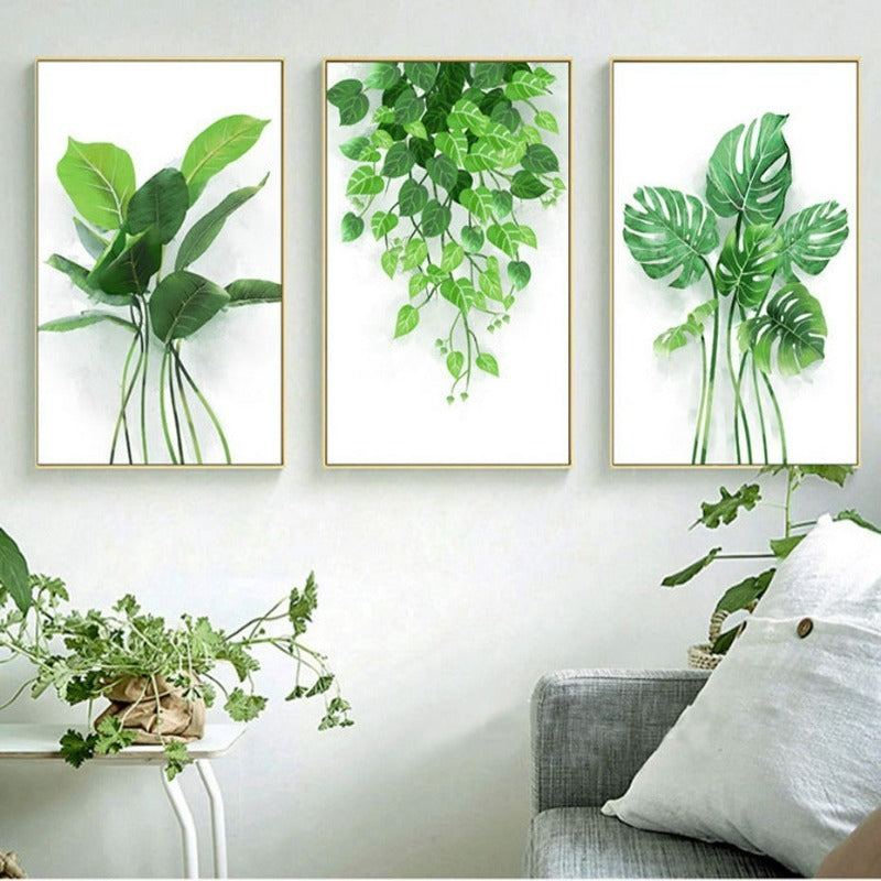 Nordic Green Refresh Minimalistische Blätter - Leinwandbild