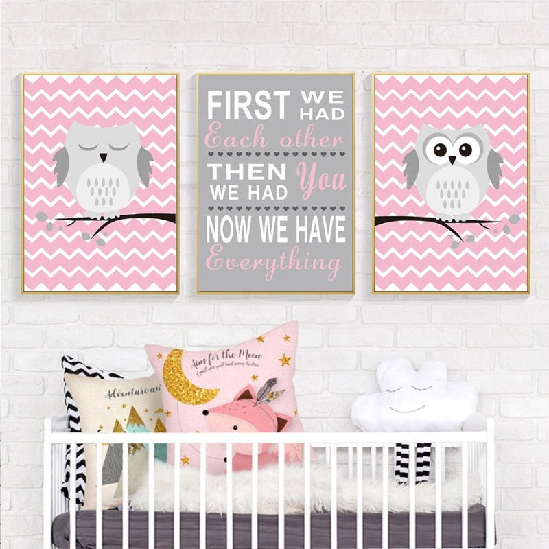 Baby Pink Eule - Leinwand Wandkunst Gemälde