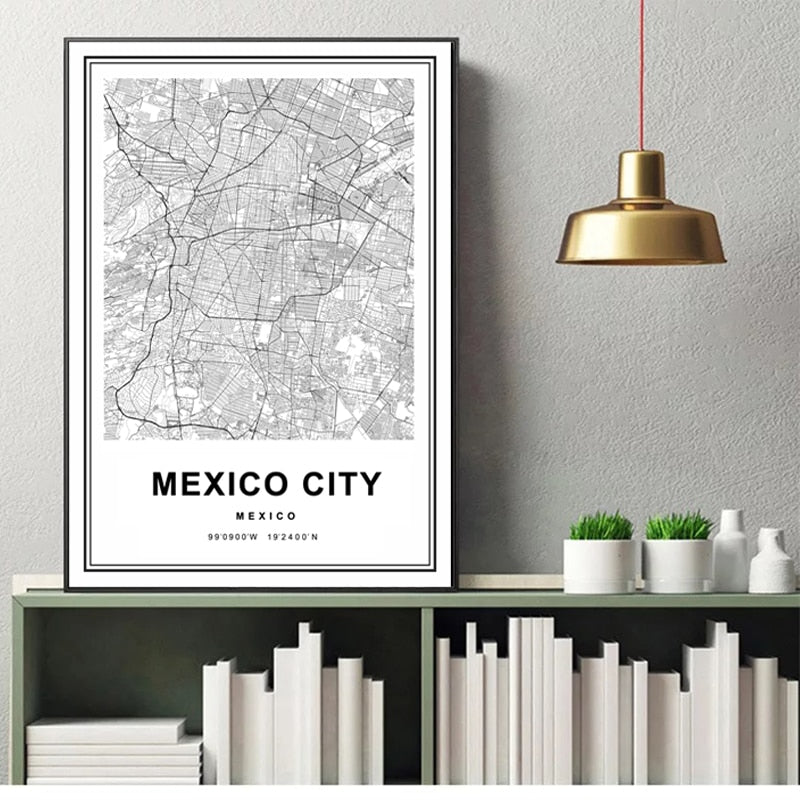 Mexiko-Stadt Karte Mexiko Drucke Kunst - Leinwand Wandkunst Malerei